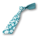 HARPER-Turquoise Green Skinny Necktie, Floral Cotton Necktie For Men