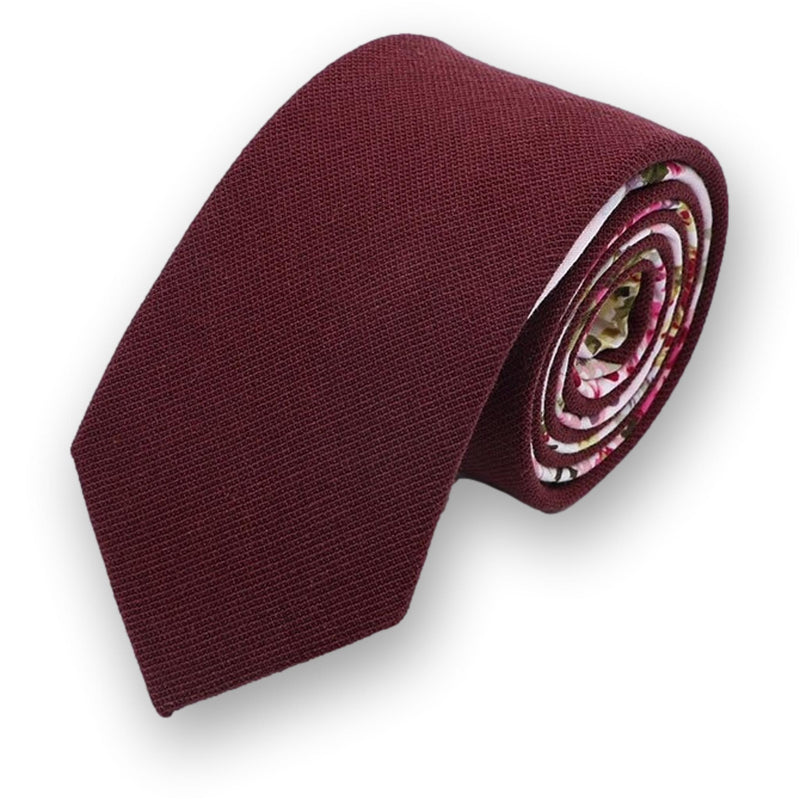 HAGE-Cotton Linen Tie, Casual Maroon Necktie Mens Fashion