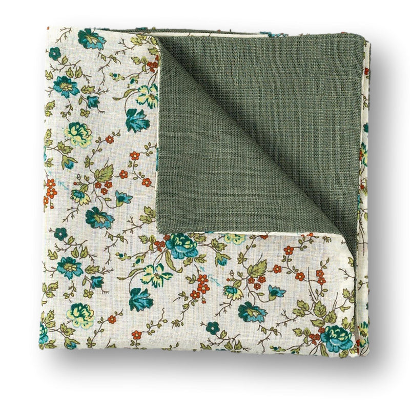 SAGE -Printed Cotton pocket Square, Modern Floral Pocket Square