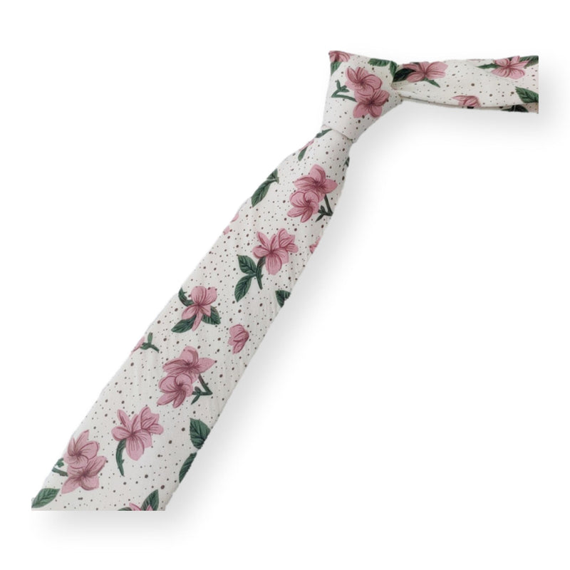 MADISON-White Floral Tie for Men, Skinny Necktie for Wedding