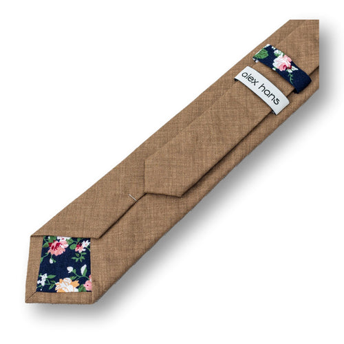 AURORA-Mens Brown Necktie, Summer Linen Necktie Mens Fashion