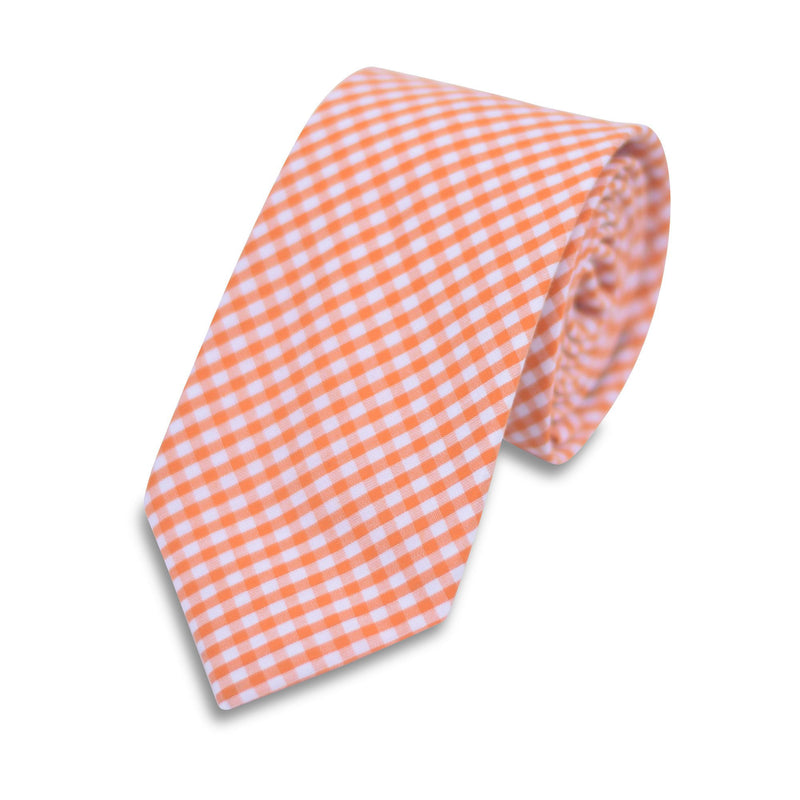 Orange Gingham Tie for Men, Orange Tie for Wedding