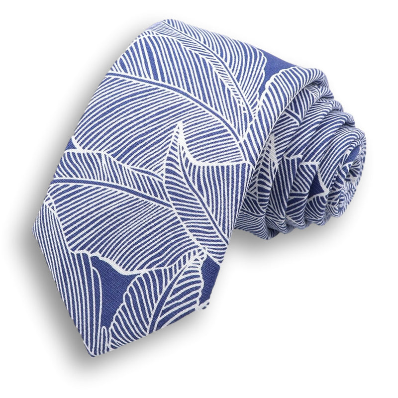 KENZIE-Palm Blue Floral Necktie for Men, Blue Flower Tie for Wedding