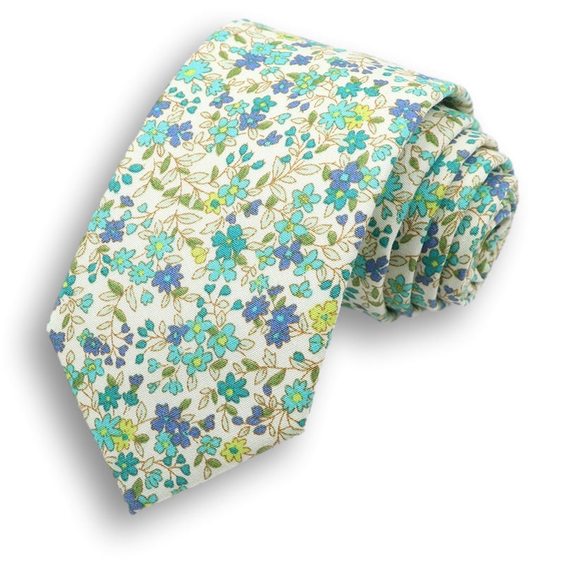 ASHER-Green Floral Necktie, Floral Print Mens Cotton Necktie, Gift For Men