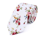 ANDREW-White Floral Necktie, Casual Cotton Neckties For Men