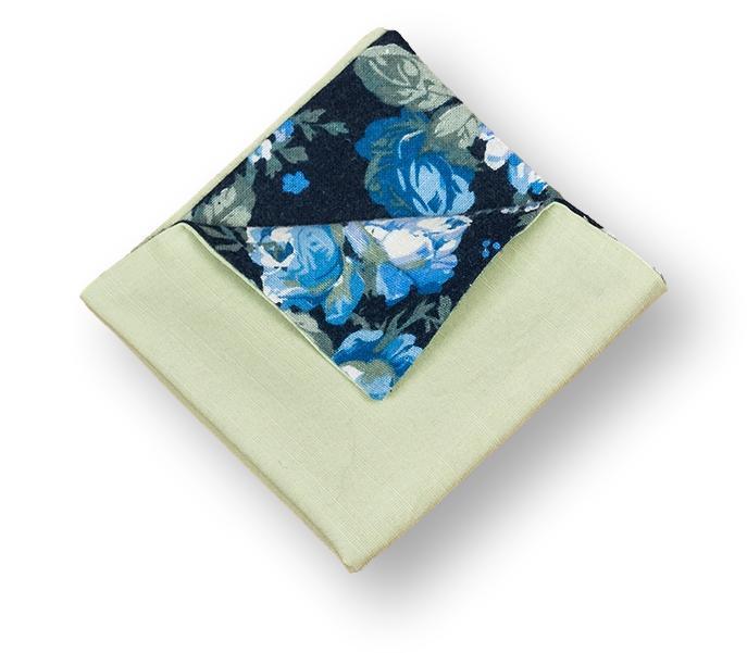 LIME-Blue Floral Cotton Pocket Square, Men's Suit Pocket Square