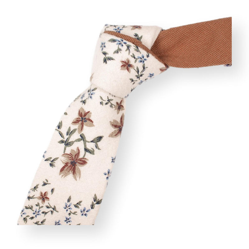 JADA-Cream Floral Tie for Men, Cream Necktie for Wedding