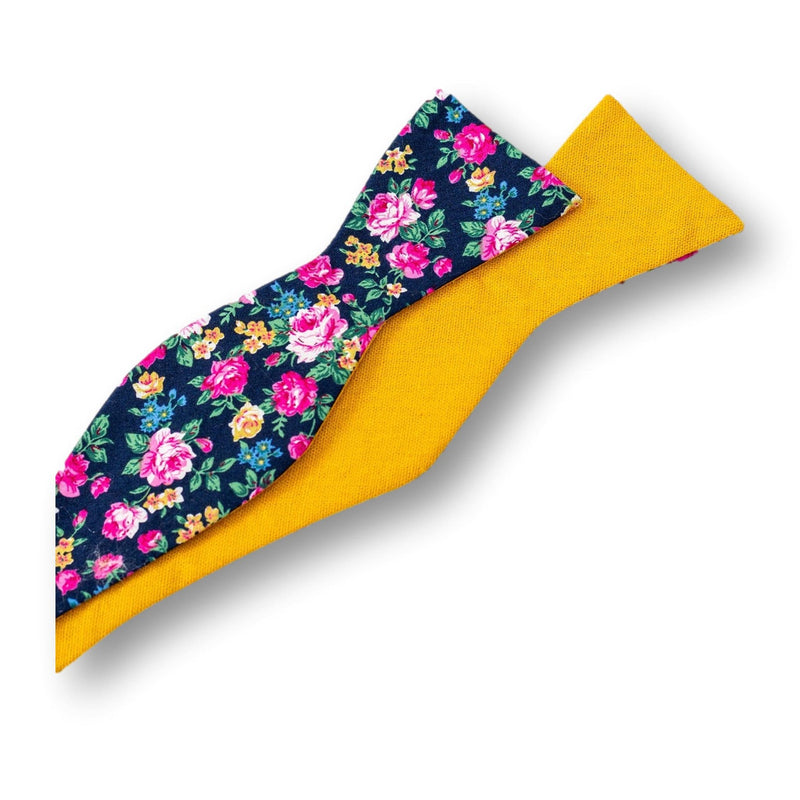 MUSTANG-Floral and Mustard Bowtie for Men, Reversible Bowtie for Wedding