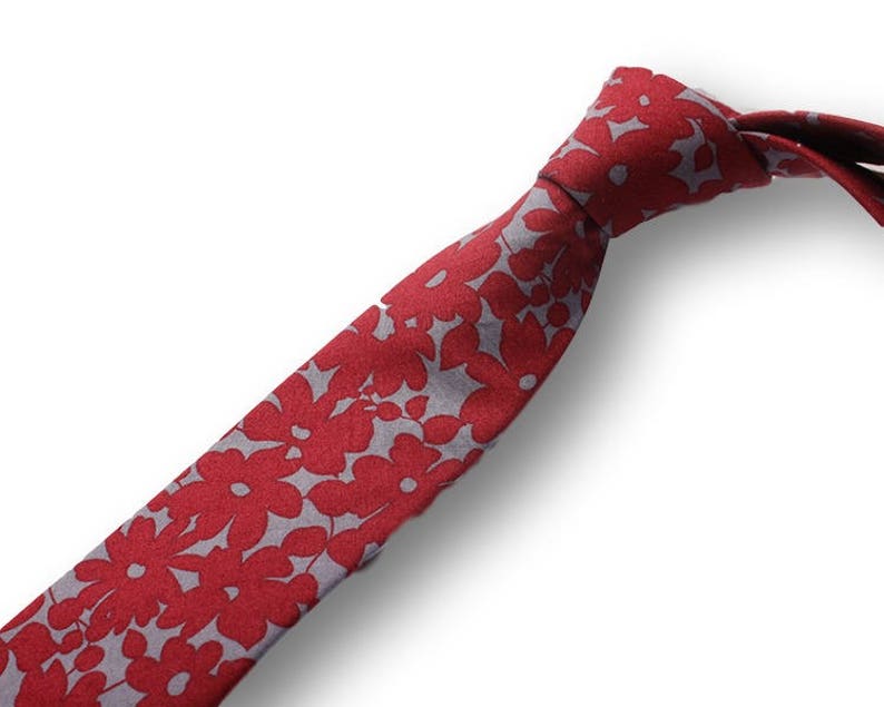 HAZEL-Red Floral Tie for Men, Flower Necktie for Wedding