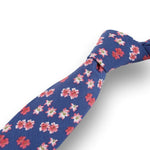 ELOISE-Floral Print Skinny Necktie, Blue Cotton Necktie Mens Fashion