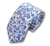 BOLE-Cotton Skinny Necktie, White Floral Necktie For Men