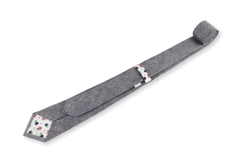 OSCAR-Grey Chambray Necktie for Men, Wedding Grooms Necktie