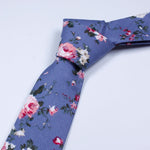 OPHELIA-Floral Skinny Tie for Groomsmen, Blue Necktie for Wedding