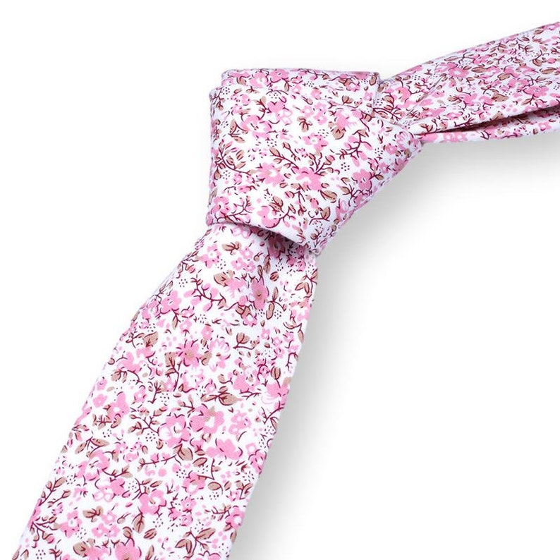 MABEL-Pink Floral Tie for Men, Skinny Necktie for Wedding