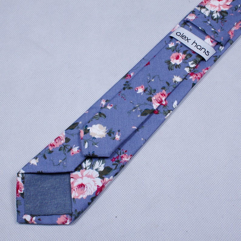OPHELIA-Floral Skinny Tie for Groomsmen, Blue Necktie for Wedding
