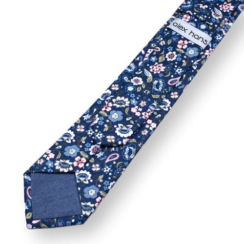 KEVIN-Blue Floral Tie for Men, Blue Flower Tie for Wedding