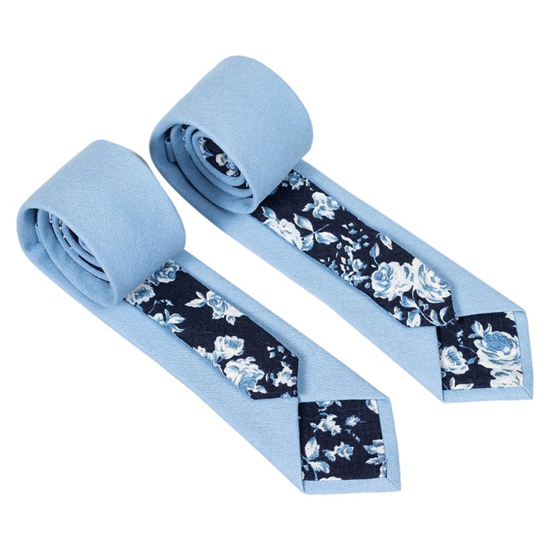 SKY-Blue Sky Floral Necktie for Men, Vintage Style Skinny Tie for Wedding
