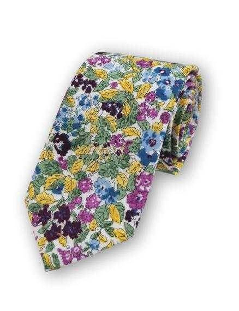 Floral Skinny Tie, Green Flower Cotton Necktie, Gift For Men