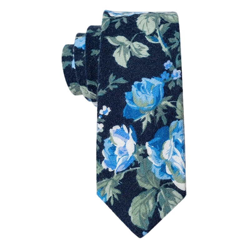 FYNN-Dark Blue Necktie for Mens, Floral Necktie for Wedding
