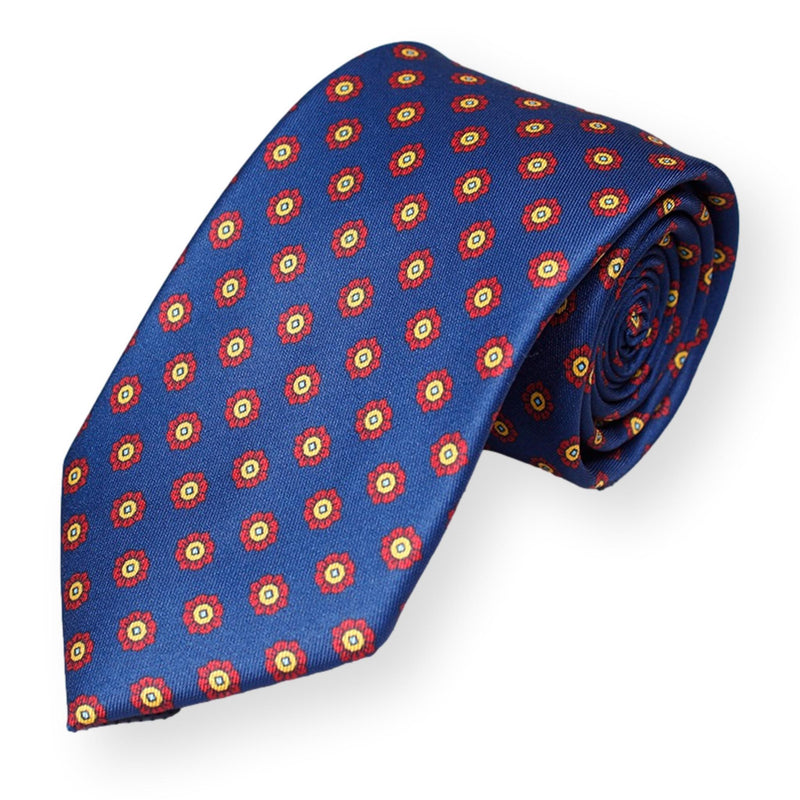NOLAN-Dark Blue Floral Tie for Men, Flower Necktie for Wedding