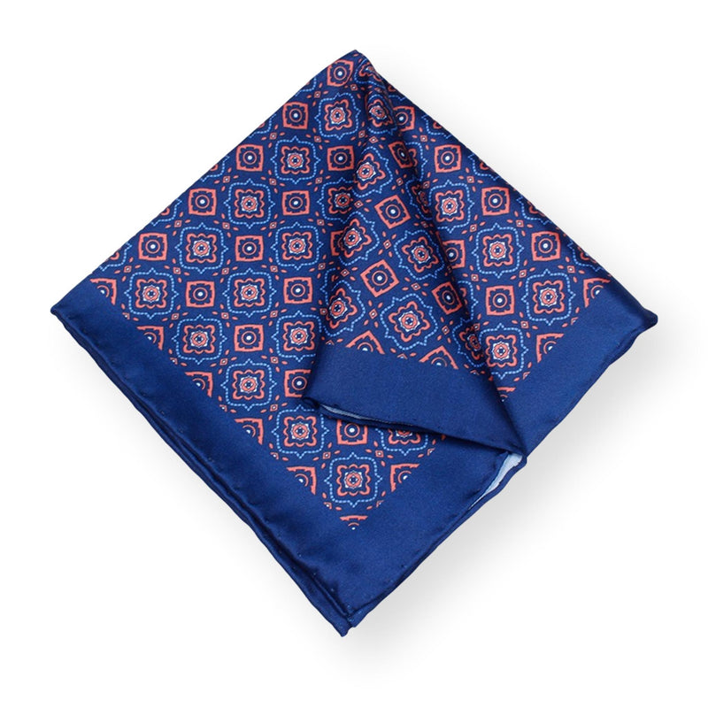 REESE-Blue Silk Printed Pocket Square, Men's Suit Pocket Square for Wedding