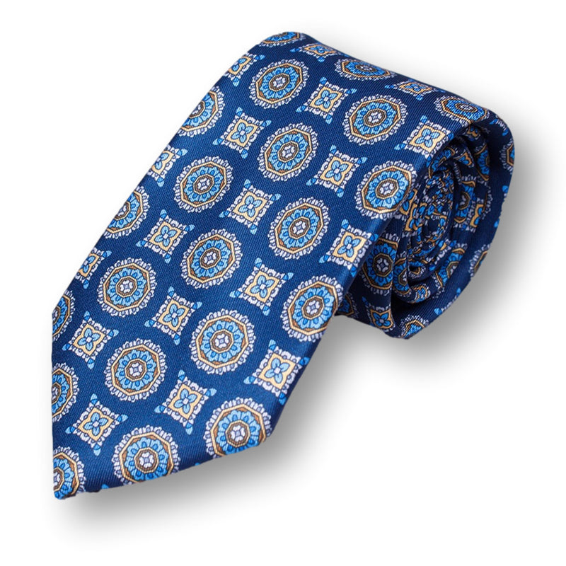 Blue Skinny Tie for Men, Blue Floral Necktie for Wedding